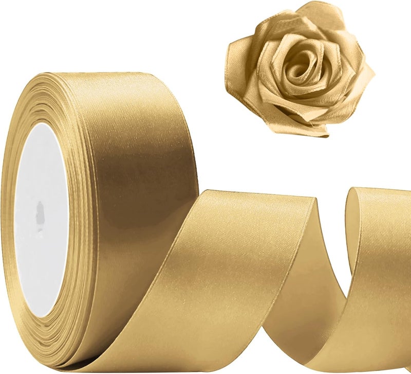 Flezoo 25 Yards Gold Satin Ribbon 1 1/2inch, Single Face Polyester Silk Fabric Hair String Ribbon for Craft, Flower Bouquets, Gift Wrapping, Wedding, Bow Making and Valentines Decoration - Image 1